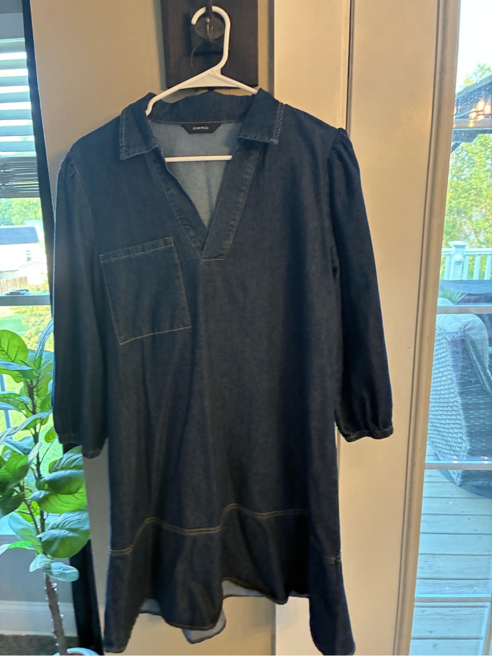 Dark Wash Denim Tunic Dress with Chest Pocket